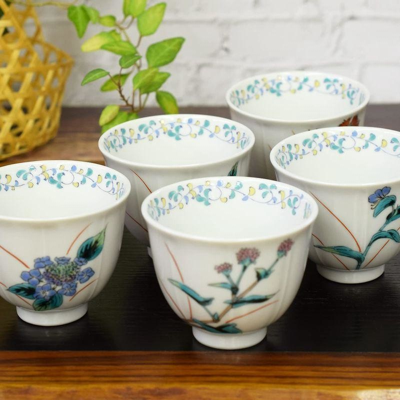 高級九谷焼湯呑み茶碗10客、急須、高級茶托10枚セット