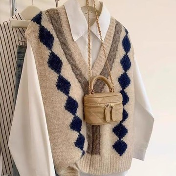 品牌折扣v領針織毛衣馬甲背心女秋季外搭襯衫疊穿羊絨衫毛線馬夾