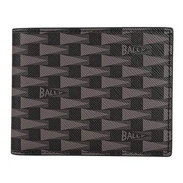 BALLY Pennant系列三角旗印花塗層皮革4卡短夾(黑)