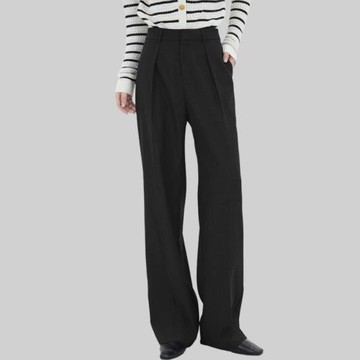 黑色壓褶西裝褲長褲女2025年秋小眾顯瘦高腰闊腿褲高級感直筒褲潮