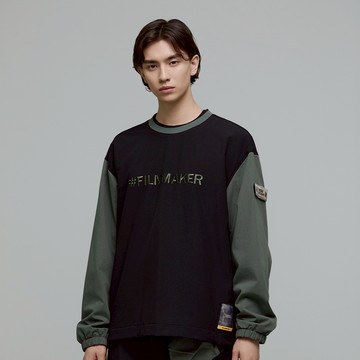 男女同款 FILMMAKER 丘陵系列 平織圖案長袖衛衣 - 炭黑色