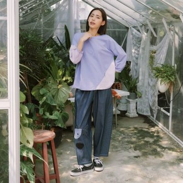 【Dailo】狗狗阿呆寬鬆大蘿蔔褲 淺藍 深藍