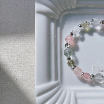 苔間莓色丨草莓晶+綠幽靈丨能量淨化 貴人桃花丨客製化水晶手鍊