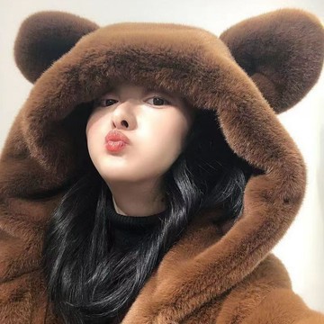 毛毛外套 韓版外套 保暖外套 女裝 仿水貂皮草大衣 可愛小熊耳朵毛毛外套 加厚寬鬆中長版外套女 防風外套 冬天外套 外套