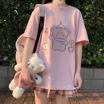 日系軟妹t恤女短袖甜美可愛少女印花夏季新款寬松百搭jk上衣