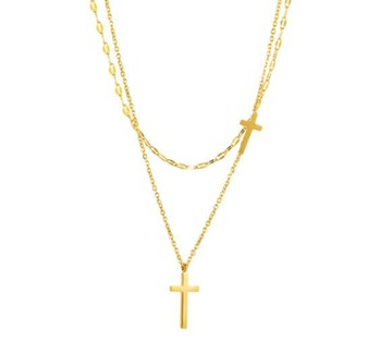 【ANGEL】創意雙層十字架百搭鈦鋼項鍊(金色)