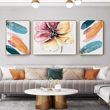 新款鉆石畫滿鉆現代簡約客廳花卉沙發背景墻北歐風大氣三聯畫