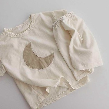 Mini baby🌷韓版夏季套裝男女童月亮柔軟舒適休閒短袖純棉短褲兩件套