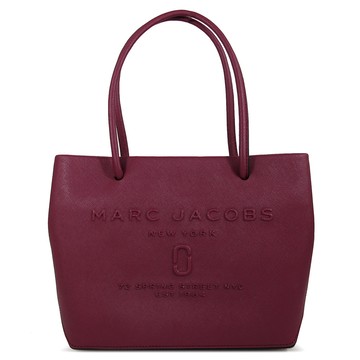 MARC JACOBS 浮雕LOGO深紅色防刮皮革肩背托特包