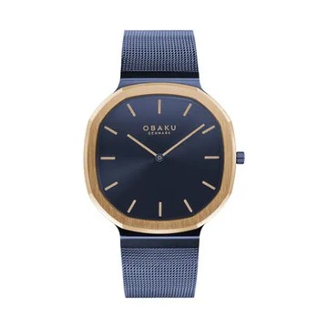 OBAKU 八角哲學紳士時尚腕錶-藍X玫瑰金-V253GXSLML