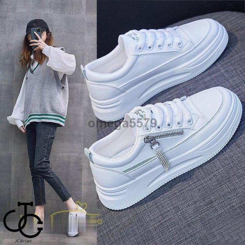 スニーカー レディース おしゃれ 40代 ホワイト 厚底 大きいサイズ 白 ローカット レースアップ カジュアルスニーカー 履きやすい 疲れにくい シューズ 靴 通販 Lineポイント最大0 5 Get Lineショッピング