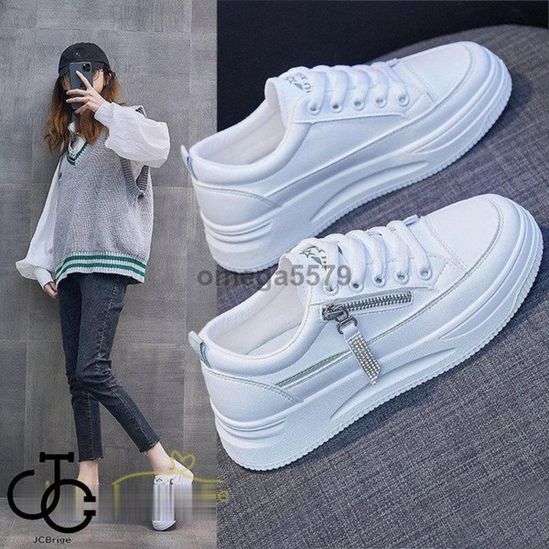 スニーカー レディース おしゃれ 40代 ホワイト 厚底 大きいサイズ 白 ローカット レースアップ カジュアルスニーカー 履きやすい 疲れにくい シューズ 靴 通販 Lineポイント最大0 5 Get Lineショッピング