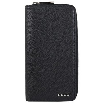 GUCCI 浮雕LOGO荔枝紋皮革ㄇ字拉鍊多卡長夾(黑)