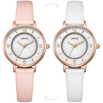 CITIZEN 星辰 wicca 少女系列台灣限定款太陽能時尚套錶/粉紅金/28.1mm/KP3-465-16