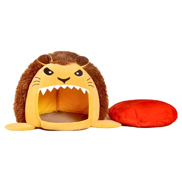 捷華 獅子造型寵物窩 大號  43x43x50cm  短絨毛+PP棉  大(43 x 43 x 50cm)  7kg以下寵物  1個