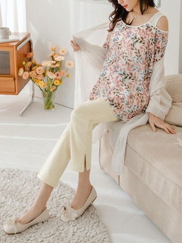 簡約開衩彈力耐磨直筒孕婦褲