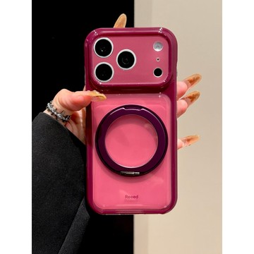蘋果18Promax手機殼iphone17PM新款玫紅撞色帶360旋轉磁吸支架16精孔按鍵全包15簡約ins風防摔保護套