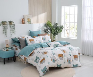 【恩可居家】圓潤熊 綠 300織精梳棉 床包枕套組 床包被套組