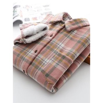 格子加絨襯衫少女秋冬港味復古學生寬松外搭加厚毛呢外套磨毛襯衣