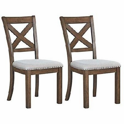 特別価格Signature Design by Ashley Moriville Modern Farmhouse Upholstered Dining Room Chair, Set of 2, Brown並行輸入