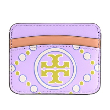 TORY BURCH 137135 品牌浮雕壓紋LOGO圖騰卡片夾.紫