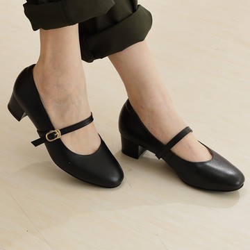 【大尺碼女鞋】日光真皮兩穿瑪莉珍粗跟鞋(視覺縮腳/最大27.5)-夜黑