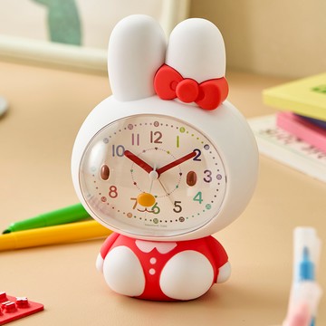 熱時鐘 旋律蝴蝶結兔子教育用靜音鬧鐘檯鐘  白色