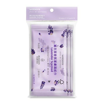 屈臣氏薰衣草香氛潔膚濕紙巾10片3包