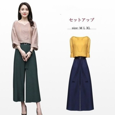 セール セットアップ パンツスーツ レディース Si 長袖tシャツ ワイドパンツ 九分丈 ゆったり 夏物 体型カバー 大人 上品 ガウチョ 通販 Lineポイント最大get Lineショッピング