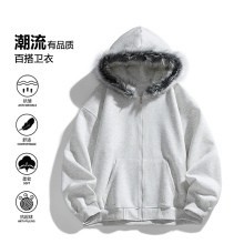 美式復古毛領開衫連帽衛衣外套男女
