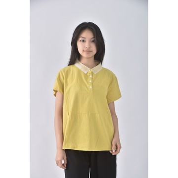 (XL) qys排扣黃色短袖上衣二手衣