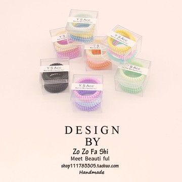 盒裝6根~磨砂電話線發圈高彈力耐用橡皮筋發繩不勒發頭繩女扎馬尾