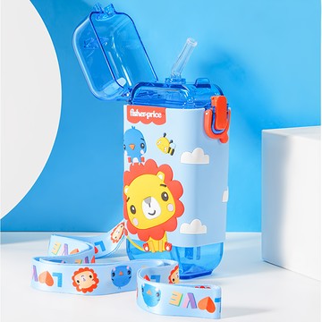 fisher-price 費雪 立體3D圖案矽膠包覆方形兒童用吸管水壺  1個  280ml  藍色