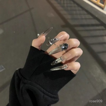 ➕最新設計款穿戴甲💅【闇夜黑巧】爆閃貓眼純手工穿戴甲滿鑽高級氣質顯白甜酷手作美甲細狗長尖穿戴甲 1XLK