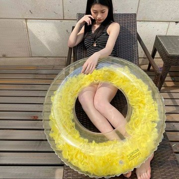 【台灣出貨】透明游泳圈加厚防側翻高顏值ins風網紅羽毛圈成人童充氣腋下圈