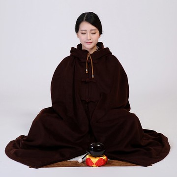 僧服 打坐披風加厚毛絨保暖靜坐禪修披風觀音斗篷大衣冬季僧服居士棉服【HZ65774】