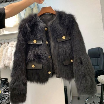 大促銷冬 保暖女外套 百搭 休閒外套 仿狐狸毛小香風外套女春秋冬款小個子加厚短款皮毛一體皮草外套女