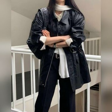 正韓外套 皮絨風衣長款外套STG1004-創翊韓都