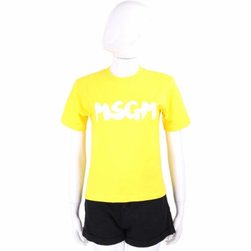 MSGM 粗白字印花貼身黃色短袖TEE T恤(女款)