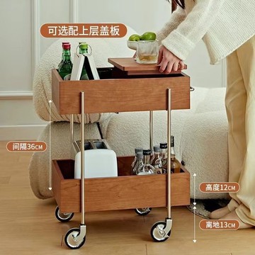 快速出貨 可開發票 實木推車客廳沙發家用多層收納柜儲物手推移動零食置物架古風邊幾