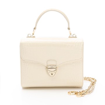 ASPINAL of LONDON  MIDI Mayfair Bag (白)(鱷魚壓紋金白雙色鍊帶)