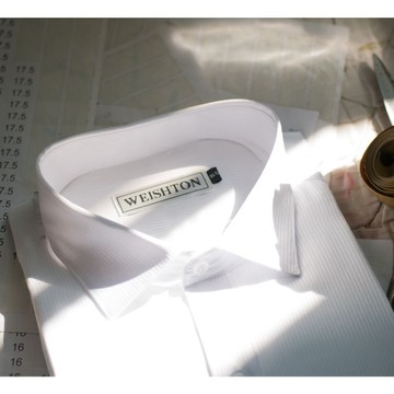 【WEISHTON】韓版修身抗皺襯衫-長袖-白底直條、w32 台灣現貨 男襯衫 商務 口袋 硬領