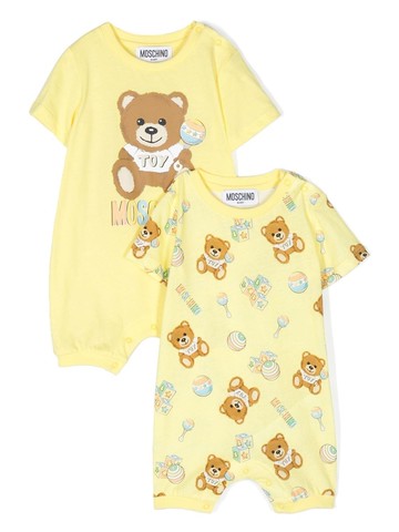 Moschino Kids - Teddy Bear-print romper set - kids - Cotton - 3-6 - Yellow