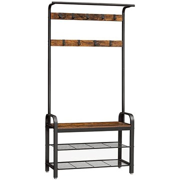 hoi! VASAGLE 工業風多功能玄關衣帽架鞋架0.8M-鐵鏽棕 HSR400B01