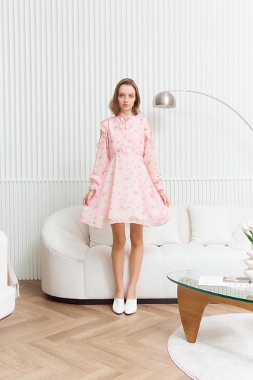 復古洋裝 粉色 花卉圖案 派對洋裝 新娘伴娘服 旅遊穿著