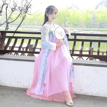 多款傳統漢服女齊胸襦裙繡花套裝改良中國風古裝仙女飄逸清新淡雅1入