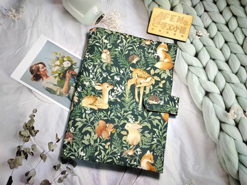 美國限量布系列-美國AGF森林動物布磁釦書衣+書背加拉鍊款-A5/25K