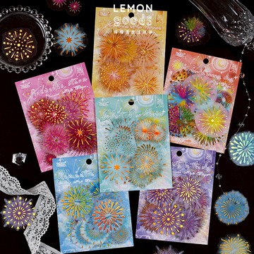 🍋檸檬青🍋清倉現貨防水貼紙螢火夜雨系列6款20枚入燙金燦爛煙火主題手帳裝飾素材