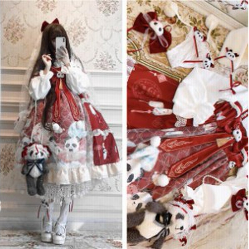 中華風春夏パンダ柄ゴスロリワンピース ドレス ロリィタ Op膝丈 Lolita ロリータ コスプレ エプロン 日常洋服リボンチャイニーズスタイル 通販 Lineポイント最大get Lineショッピング