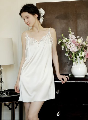 法式復古 真絲新娘睡衣連身裙 性感睡裙